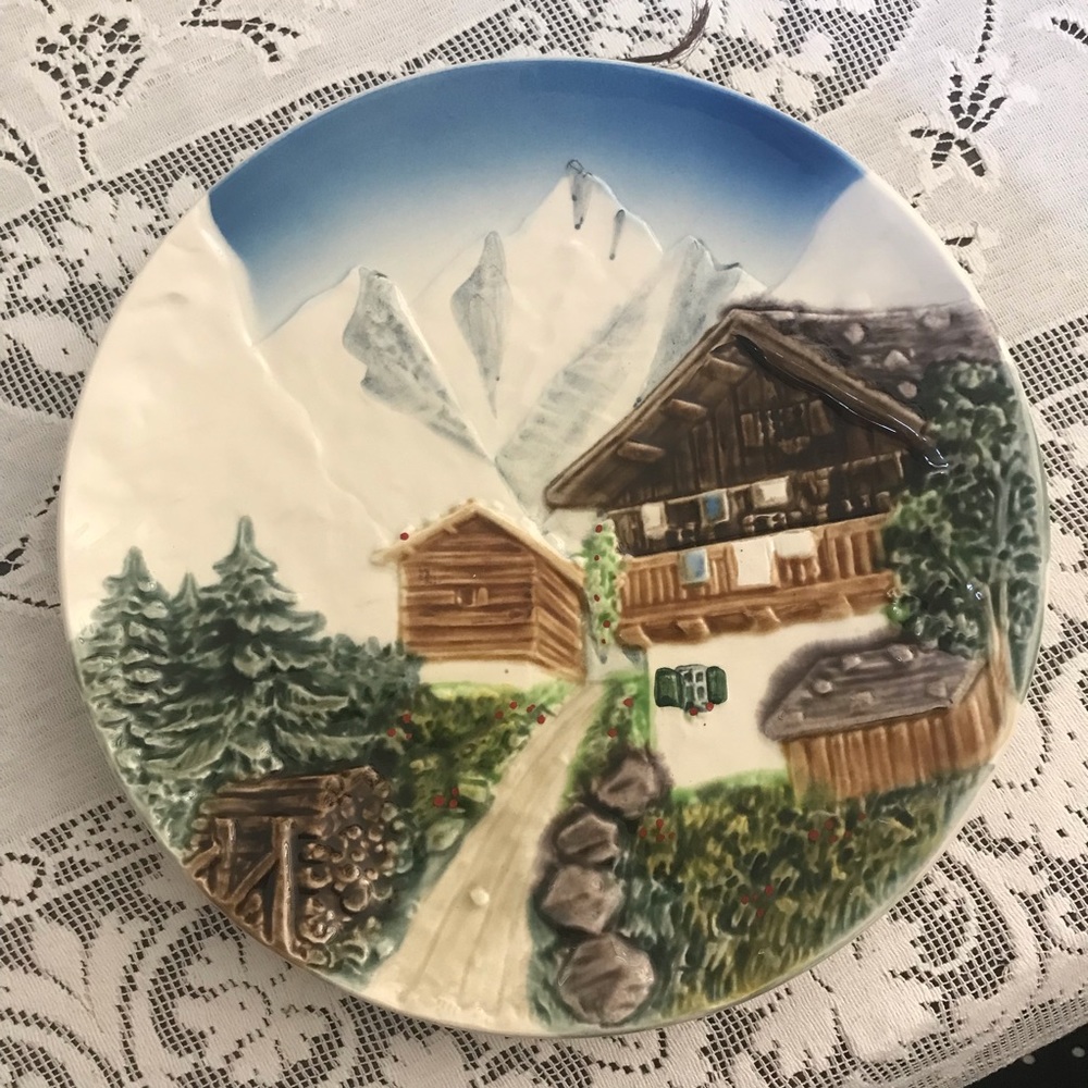 Majolica Plate Chalet Alps Made in West Germany Vintage